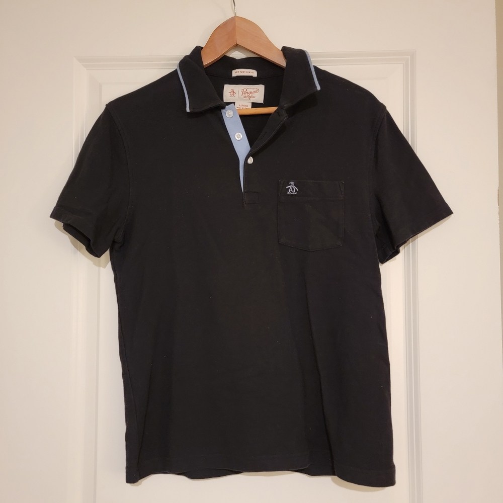 Penguin black polo tee. Size Small